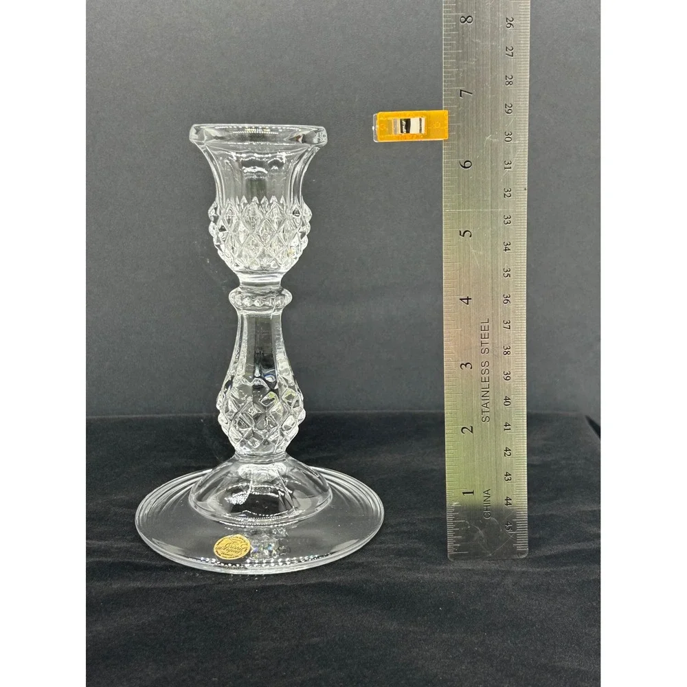 Cristal d'Arques France Lead Crystal Candlestick Holder Diamond Cut 6.5 Inch